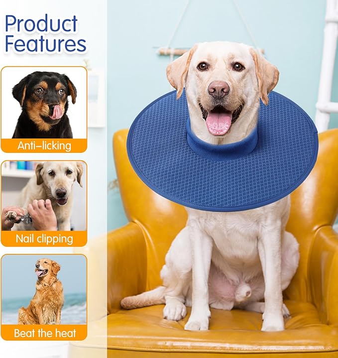 Dog Recovery Collar,Dog Soft Cone Collar Alternative After Surgery,Adjustable,Breathable E Collar for Large/Medium/Small Dogs Cats Blue S