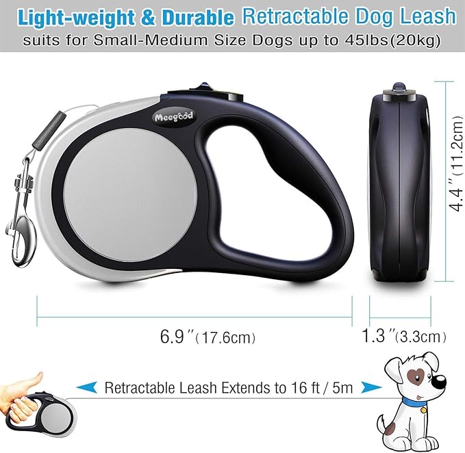 Heavy Duty Retractable Dog Leash-16ft Strong & Durable Walking Leash for S to L Dogs up to 45/115 lbs, Upgraded Lock System, Non Slip Grip, Tangle Free (Orange, Small/Medium)