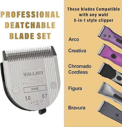 [3-Pack Professional Animal Clipper Blade Compatible with Wahl Arco, Bravura, Chromado, Creativa, Figura, Motion & SuperGroom; Dog, Cat, Horse & Pet Grooming, Detachable & Adjustable