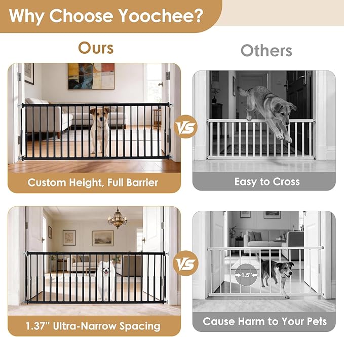 10''-15.8'' Height Adjustable Dog Gate, Extra Wide 18.1"-46" All Metal Short Dog Gate to Step Over, Pressure Mount Small Pet Puppy Gate for Stairs & Doorways(Black)