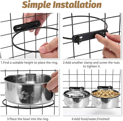 Dog Crate Bowl,2 Pack Metal Dog Water Food Bowl No Spill,Hanging Dogs Bowls for Kennel,Dogs Crate Water Feeder,Stainless Steel Kennel Bowls Mountable for Cats Bunny Ferret Bird
