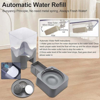 Pet Automatic Water Dispenser, 2.8L Water Dispenser with Stainless Steel Food Bowl, 2-in-1 Pet Feeder for Cats, Dogs, Rabbits