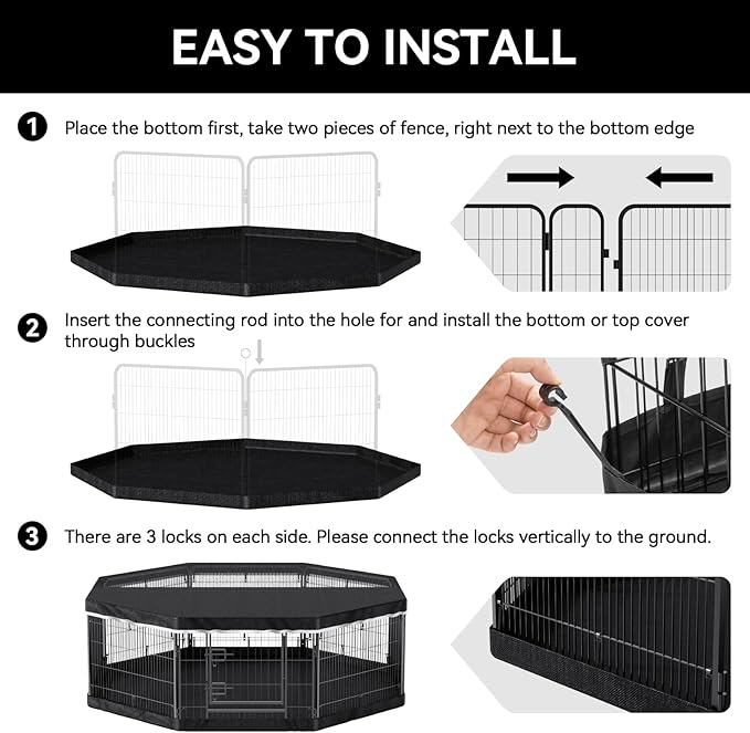 PJYuCien Dog Playpen Bottom Pad - Stabilize the Dog Play Pen, Easy to Clean and Waterproof, Fits Most 8 Panels 32 Inch Width Metal Dog Fence Octagonal Dog Playpen(Only PlayPen Bottom Pad, No Playpen)