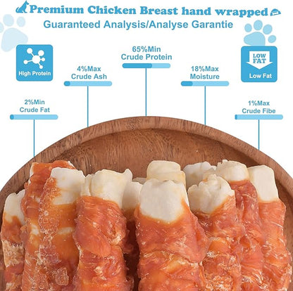 Dog Treats Chicken Wrapped Rawhide Rolls Healthy Dog Chews Long Lasting 0.5lb/227g