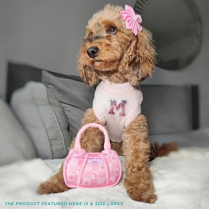 Haute Diggity Dog Chewy Vuiton Handbag Plush Squeaky Dog Toy, Soft Durable Designer-Inspired Stuffed Puppy Chew Toys for Small & Medium Dogs, Machine-Washable (Pink Checker) Large