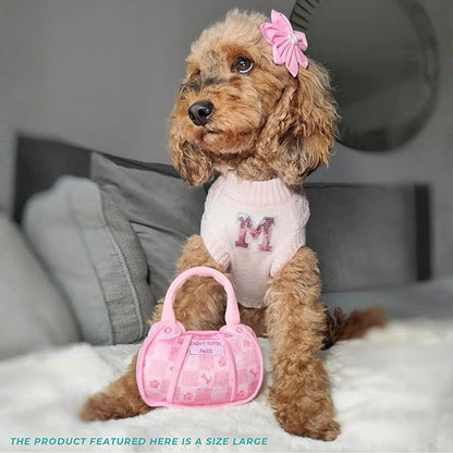 Haute Diggity Dog Chewy Vuiton Handbag Plush Squeaky Dog Toy, Soft Durable Designer-Inspired Stuffed Puppy Chew Toys for Small & Medium Dogs, Machine-Washable (Pink Checker) Large