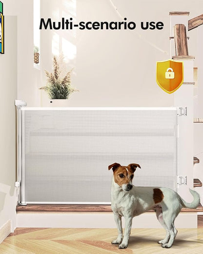 Retractable Baby Gates, Mesh Dog Gate for Doorways, 33.6" Tall, Expands to 55" Wide,Pet Safety Essential Fit for Baseboards, Wide Toddlers Gates for Hallways, Indoor & Outdoor,White