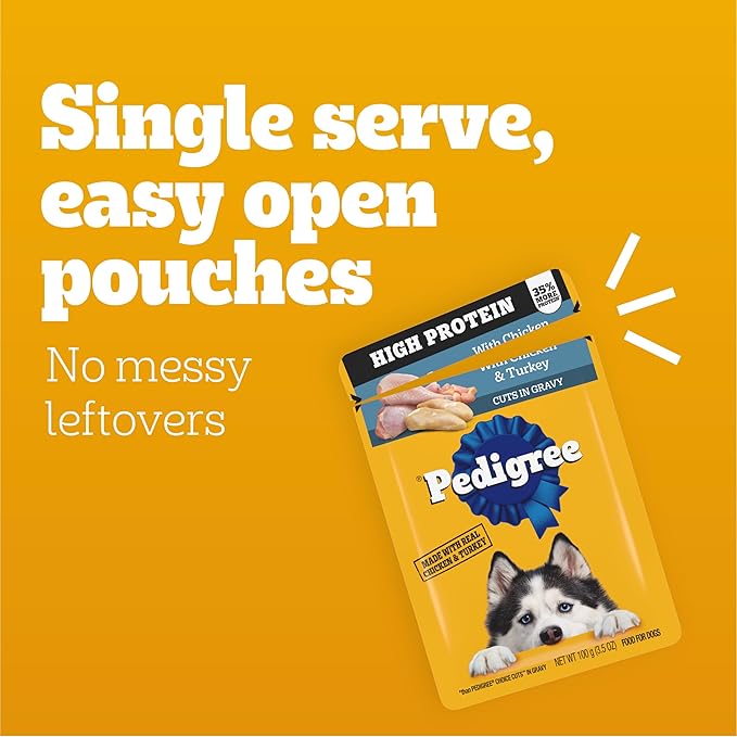 Pedigree High Protein Dog Food, Adult Wet Dog Food Pouches, Variety Pack, 3.5 oz. Pouches, 18 Count