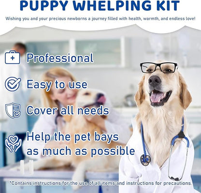 Puppy Whelping Kit, Kitten Puppy Whelping Supplies, Newborn Puppy Essentials, Whelping kit for Puppies Birth, Whelping Collars, Digital Thermometer, Stethoscope, Sputum Aspirator and More
