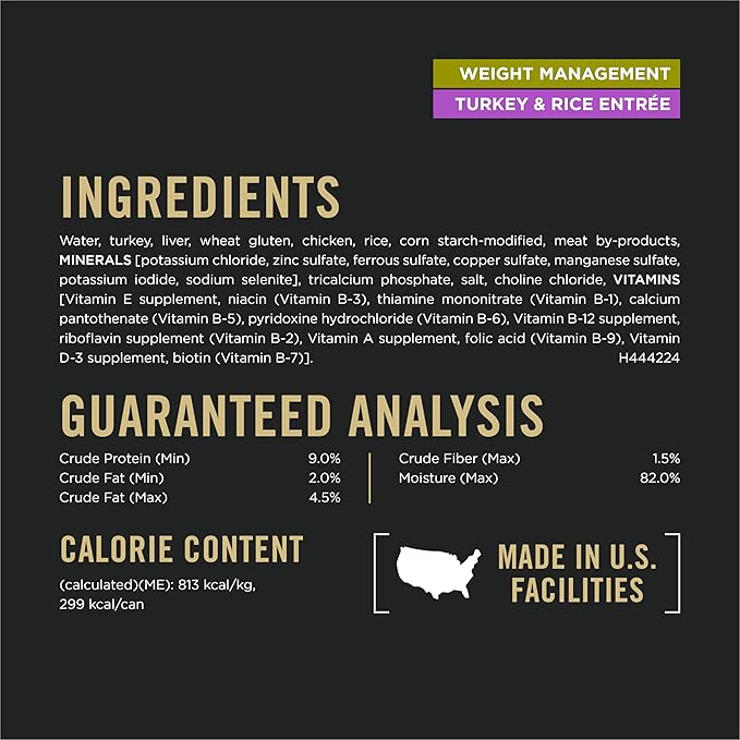 Purina Pro Plan Weight Management Wet Dog Food Turkey and Rice Entree in Gravy - (Pack of 12) 13 oz. Cans