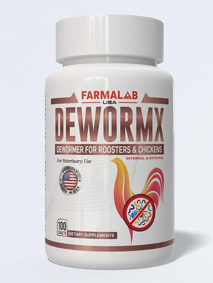Farmalab Natural Dewormer Internal & External 100 Tabs Poultry NO Egg Withdrawal Needed - Vitamin for Poultry Rooster Hen Chicken Baby Chick