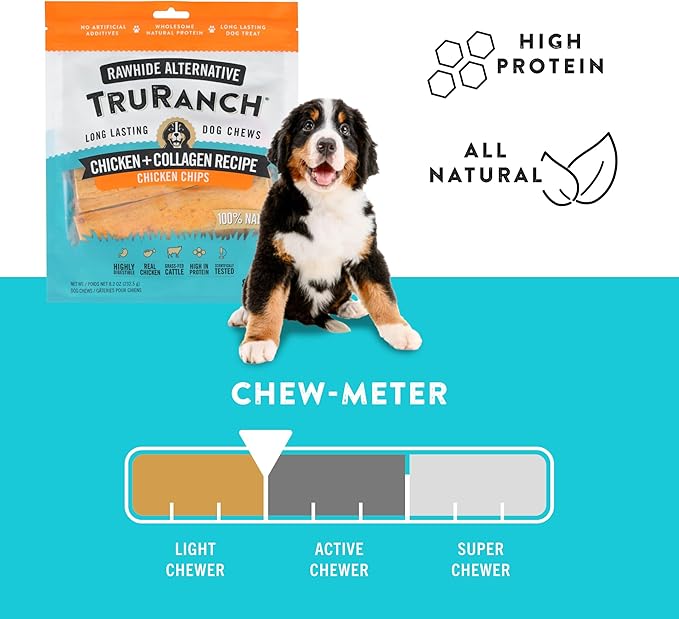 TRURANCH Collagen Chips - Collagen Dog Treats - Long Lasting Healthy Joint Support - Rawhide Alternative Chips - Skin & Coat Health - Made with Real Chicken, Value Pack, 15 Bags, 7.5 lbs