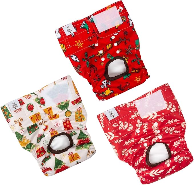 CuteBone Dog Diapers Female Washable Small Medium Large 3 Pack Reusable Doggie Diapers Puppy Period Pants for Doggy Heat Cycle Peeing