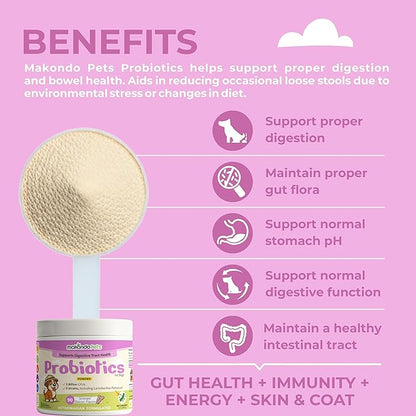 Probiotics for Dogs & Puppies–Extra Strength 9 Species, 5 Billion CFU per Scoop of Dog Probiotics and Digestive Enzymes. Support Fiber for Dogs & Dog Allergy Relief– Powder Probiotic for Canines