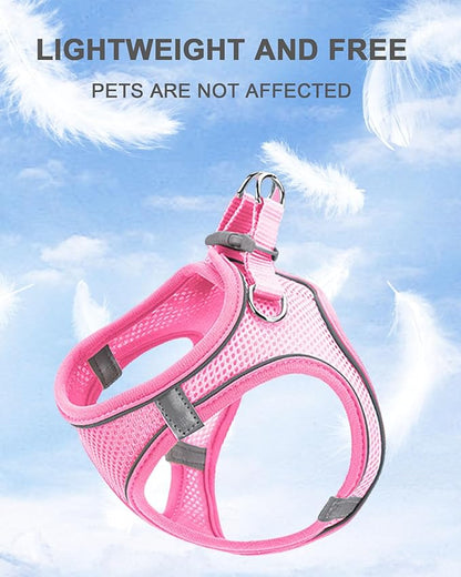 L Red Soft Mesh Dog Harness and Leash Set,No Escape Puppy Harnesses for Training Walking， Reflective Adjustable Puppy Vest for Small Medium Dogs, Cats (Red, L)
