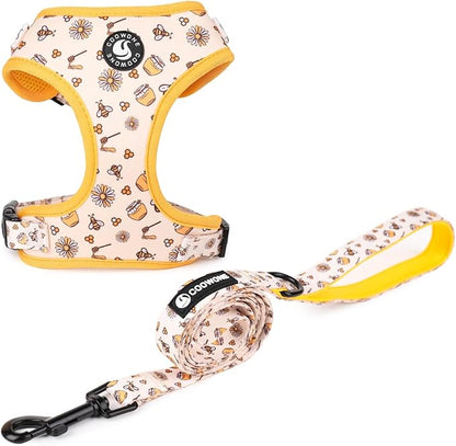 Dog Cat Harness and Leash Set, Puppia Soft Mesh Padded and Adjustable Puppy Vest Cute Dog Clothes Escape Proof Easy Walk Pet Accessories (Honeybee, XS (Neck 9"-11"; Chest 11"-13"))