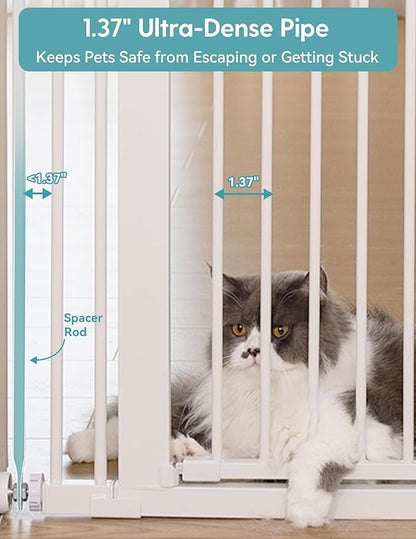 No Pawblems 55" Extra Tall Pet Gate for Cat/Dog, 29-40" Wide Auto Close Tall Dog Gate, 1.37" Ultra Narrow Spacing, NO Drilling Pressure Mounted for Doorways/Hallways, White