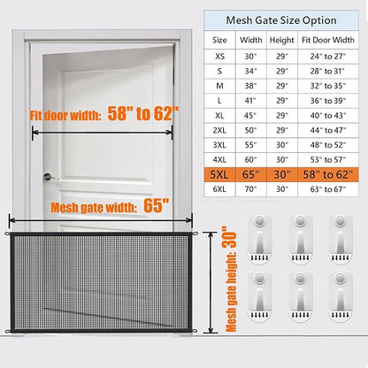 Dog Gate Indoor Pet Gates for Stairs: Dogs Screen Mesh Gate for The House Magic Gate for Kitchen Doorways Hallway Stairways Safety Porch Yard 30 inch Tall, 65 inch Wide