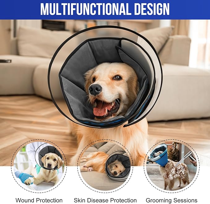 OneTigris Elizabethan Collar Soft Dog Cone for Dogs After Surgery, Breathable Pet Recovery Collar for Large Medium Small Dogs and Cats, Adjustable Dog Cone Collar (Blue, M)