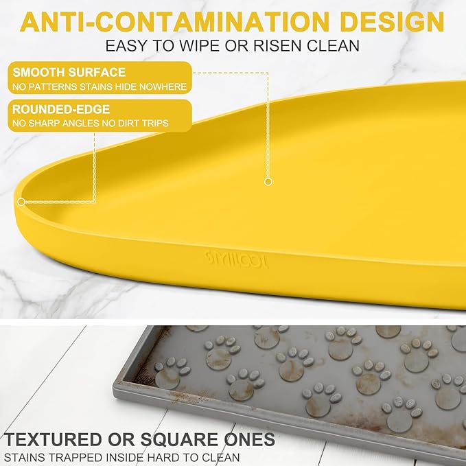 Smilool Silicone Pet Food Mat with Raised Edge for Food and Water Bowl, Dog Feeding Mats, Cat Food Trays for Floor Waterproof, Rubber Tray for Dogs and Cats, 22 x 14 x 0.8 Vivid Yellow