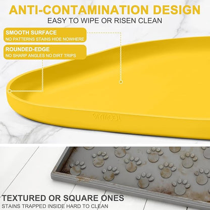Smilool Silicone Pet Food Mat with Raised Edge for Food and Water Bowl, Dog Feeding Mats, Cat Food Trays for Floor Waterproof, Rubber Tray for Dogs and Cats, 24 x 16 x 0.8 Vivid Yellow
