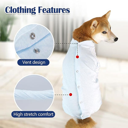 Dog Recovery Suit, Abdominal Wound After Surgery Wear, Anti Licking Bodysuit with Snaps, E-Collar & Cone Alternatives, Long Sleeve Dog Spay Surgical Onesie Prevent Shedding(Large, Blue)