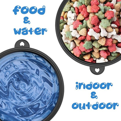2 Pack [Slow Feeder Design + Regular], Collapsible Dog Bowl Travel Portable Pet Bowls, [34oz,1000ml] Foldable Food Water Feeding Dishes for Traveling Hiking Walking with Carabiners [Blue,Black]