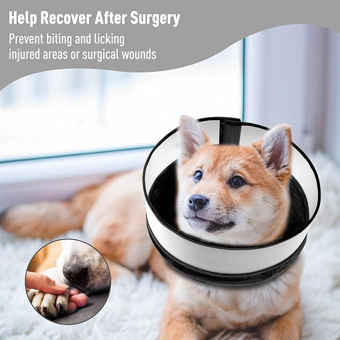 Inflatable Dog Cone, Soft Dog Cone Collar After Surgery for Alternative with Enhanced Anti-Licking Guard Shield Adjustable Detachable, Elizabethan Collar (L, Black)