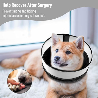 Inflatable Dog Cone, Soft Dog Cone Collar After Surgery for Alternative with Enhanced Anti-Licking Guard Shield Adjustable Detachable, Elizabethan Collar (XL, Black)