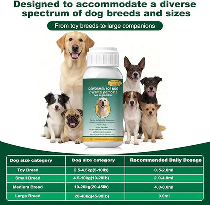 Dog Dewormer Liquid for Dogs for All wormers – Pyrantel Pamoate Dewormer for Roundworms & Hookworms, 120 mL (4.2 fl oz)
