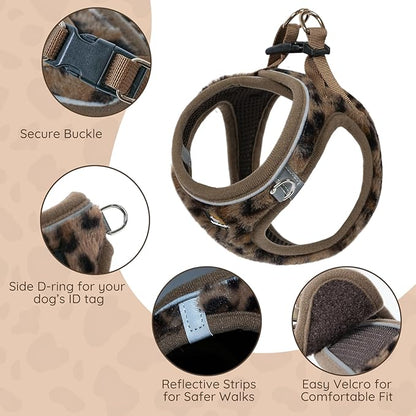 BELLA & PAL Step in Vest Harness for Small and Medium Dogs, No Pull Small Dog Harness with Leash Set, Comfortable Air Mesh Dog Vest Harness with Reflective Strip (Brown Leopard, S)