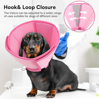 Queenmore Soft Dog Cones for Large Dogs,Comfy Dog Cone for Dogs to Stop Licking After Surgery,Adjustable Pet Cone Alternative for Wound Healing,Pink,X-Large