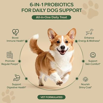 Probiotics for Dogs - Dog Probiotics for Yeast, Itchy Skin and Itchy Ears, Digestive Health, Diarrhea Relief, Gut & Immune Support - with 7 Enzymes, 3 Prebiotics & Omega-3 (Duck 30ct)