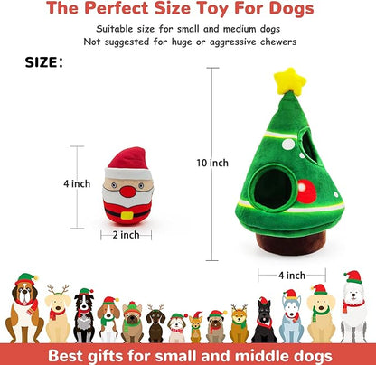 lilfrd Christmas Dog Toys, Dog, Xmas Christmas Tree, Santa Claus Hide and Seek Puzzle Squeaky Plush Rope Chew Fetch Brain Stimulating Toy Presents for Small Medium Dogs