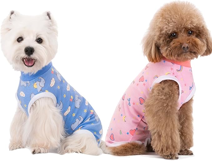 2 Packs Pet Dog Recovery Onesie Suit for Dogs Cats After Surgery,Dog Abdominal Wounds Bandages Cone E-Collar Alternative. (Blue, L)