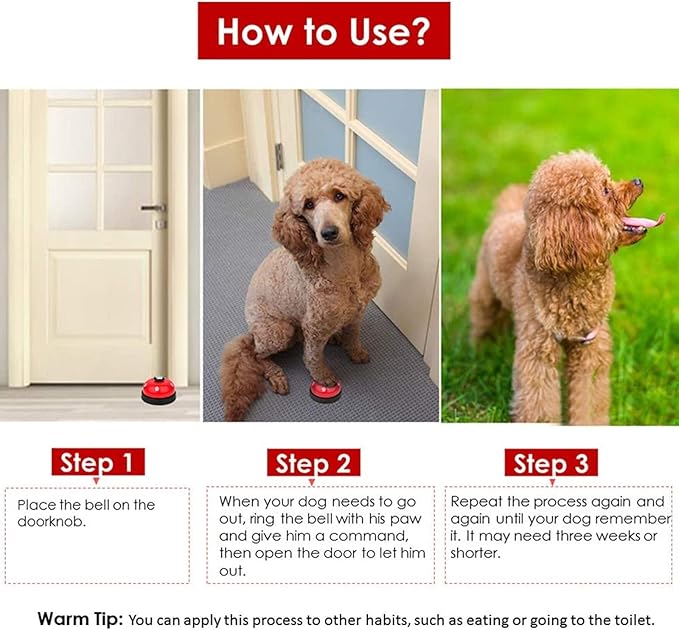 SlowTon Dog Doorbells, 2 Pack Metal Bell Dog Training with Non Skid Rubber Bottoms Dog Door Bell for Potty Training Clear Ring Pet Tool Communication Device for Small Dogs Cats (Red+White)