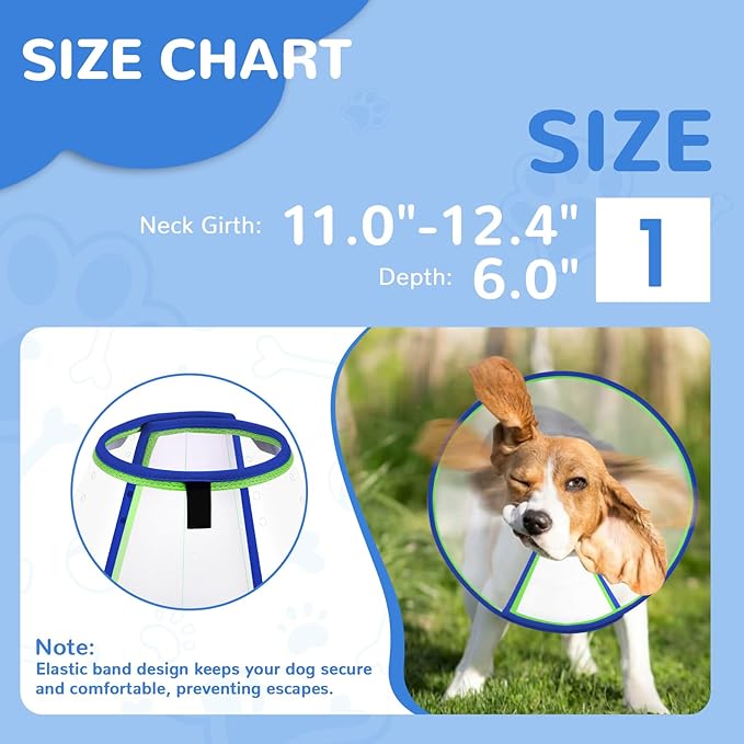 Soft Dog Cone Collar for Dogs After Surgery, Transparent Cone for Dogs to Stop Licking, Breathable Dog Neck Cone for Small Medium Large Dog, Adjustable Elizabethan Pet Recovery Collar (Blue, Size 1)