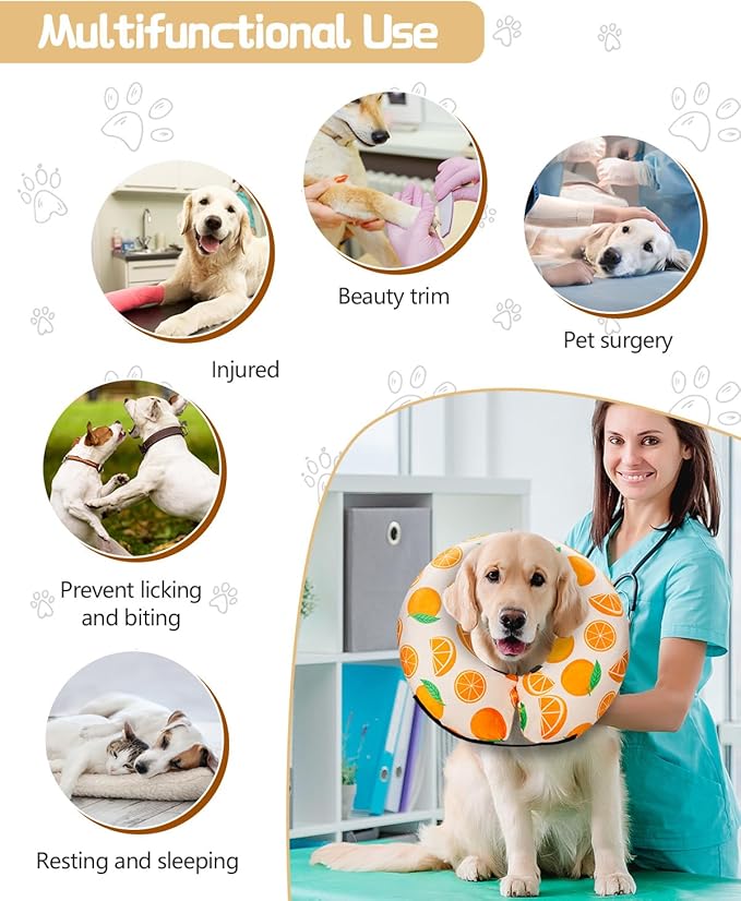 MIDOG Soft Inflatable Dog Cone, Donut E-Collar Alternative for After Surgery, Prevents Licking, Allowing Normal Eating & Vision, Comfortable Recovery Collar for Small Medium Large Dogs&Cats, Orange-XS