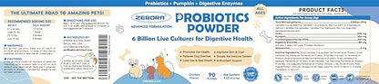 Probiotic Powder for Dogs with Pumpkin, Prebiotics & Digestive Enzymes, 6 Billion CFUs Dog Probiotics for Digestive Health, Diarrhea & Itchy Skin Relief, Chicken Flavor, 90 Scoops