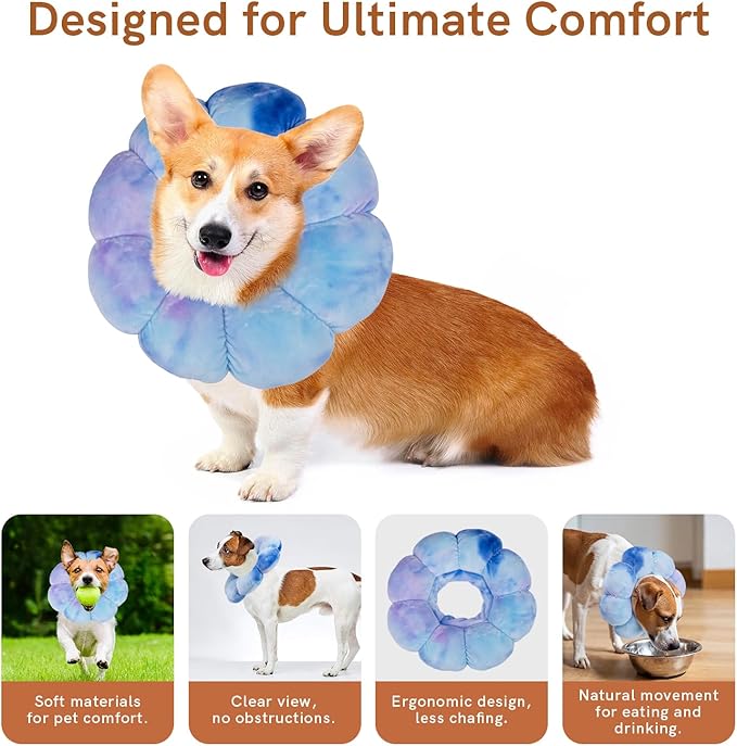 Dog Collar Cone Soft, Adjustable Cute Flower Shape for Claming Dog Cat Cone After Surgery, Pet Recovery Anti-Lick Collar