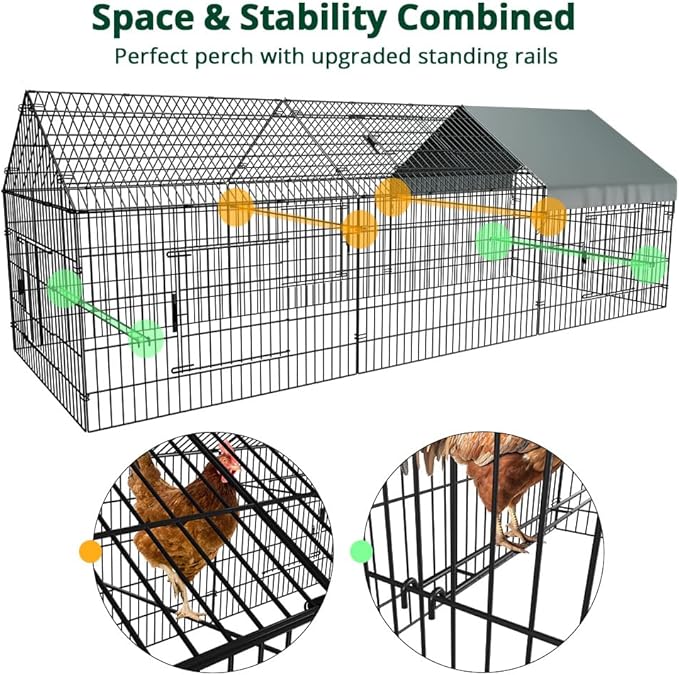 PawGiant Chicken Coop, Chicken Run Pen for Yard with Cover Outdoor Metal Portable Chicken Tractor Cage Enclosure Crate Outside for Small Animals Duck Rabbit Hen 130"×40"×40"