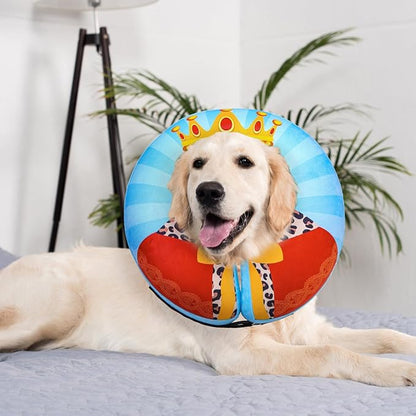 SCENEREAL Dog Cone Alternative After Surgery Donut Collar, Soft Pet Recovery Pillow Collar for Medium Large Dogs, Inflatable Adjustable Neck Collars to Prevent Licking, King Print E-Collars M
