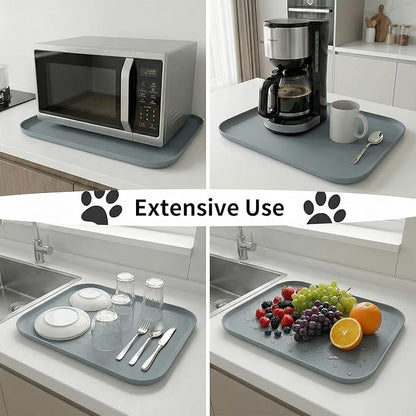 BLESWIN Waterproof Silicone Pet Feeding Mat Grey with Raised Edge,24" x 16"Non-Skid Spill Proof Dog Bowl Mats, Easy Clean Cat Bowls Placemat for Cats and Dogs