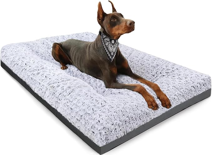 POCBLUE Deluxe Washable XXL Dog Bed for Large Dogs Dog Crate Mat 47 Inch Comfy Fluffy Kennel Pad Anti-Slip for Dogs Up to 110 lbs, 47" x 29", Grey