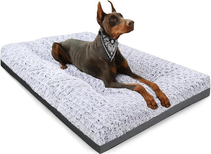 POCBLUE Deluxe Washable XXL Dog Bed for Large Dogs Dog Crate Mat 47 Inch Comfy Fluffy Kennel Pad Anti-Slip for Dogs Up to 110 lbs, 47" x 29", Grey