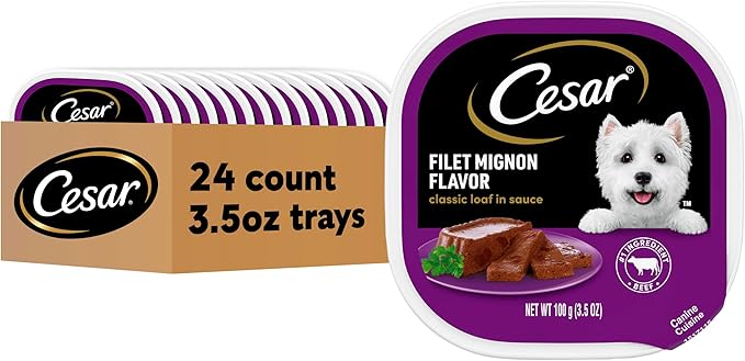 Cesar Classic Loaf in Sauce Adult Wet Dog Food Filet Mignon Flavor, Wet Food for Dogs, 3.5 oz Easy Peel Trays, 24 Count
