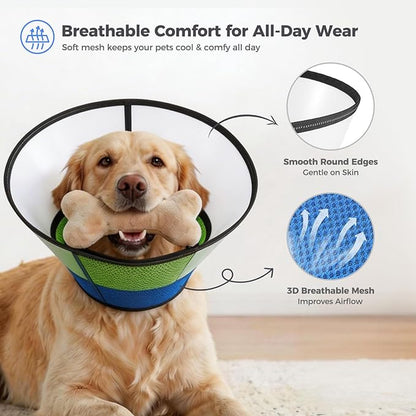 Avont Dog Cone Collar After Surgery, Alternative Adjustable Elizabeth Cone for Medium Large Dogs, Comfy Breathable Pet Recovery Collar to Stop Licking -Blue(S)