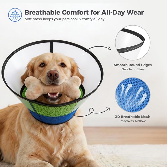 Avont Dog Cone Collar After Surgery, Alternative Adjustable Elizabeth Cone for Medium Large Dogs, Comfy Breathable Pet Recovery Collar to Stop Licking -Blue(XL)
