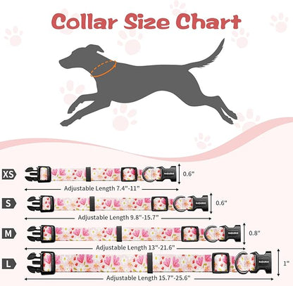 Kazazoo Dog Collar Cute and Soft Nylon Puppy Collar Girl, Adjustable Dog Collars for Medium Large Dogs, Pink Flowers-L