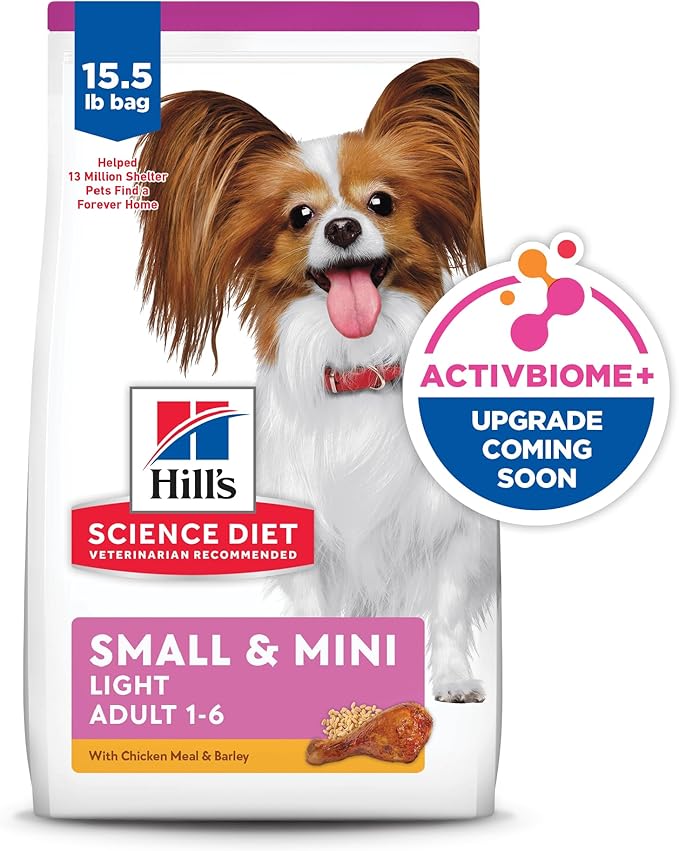 Hill's Science Diet Adult 1-6 Light Small & Mini Dry Dog Food, Chicken Meal & Barley, 15.5 lb. Bag